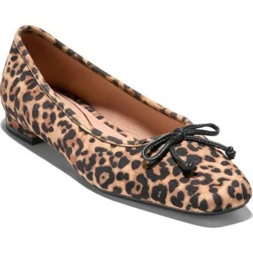 Cole Haan Bethany Ballet Flats Leopard Print Suede Animal Print Bow Front NWT